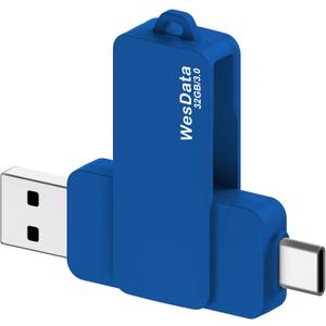 32GB 3.0 USB C Flash Drive with Type C and Type A Port, USB C Thumb Drives Storage and Backup for Smart Phones with OTG Function and Type C Port, Laptops, MacBook, PC(Blue)
