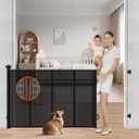 Retractable Baby Gate, 55" Wide Mesh Baby Gate with 4 Reinforced Rods, 34" Tall Anti-Sagging Dog Gate, Prevents Kids & Dogs from Crawling Under, for Stairways, Hallways & Patios, Black