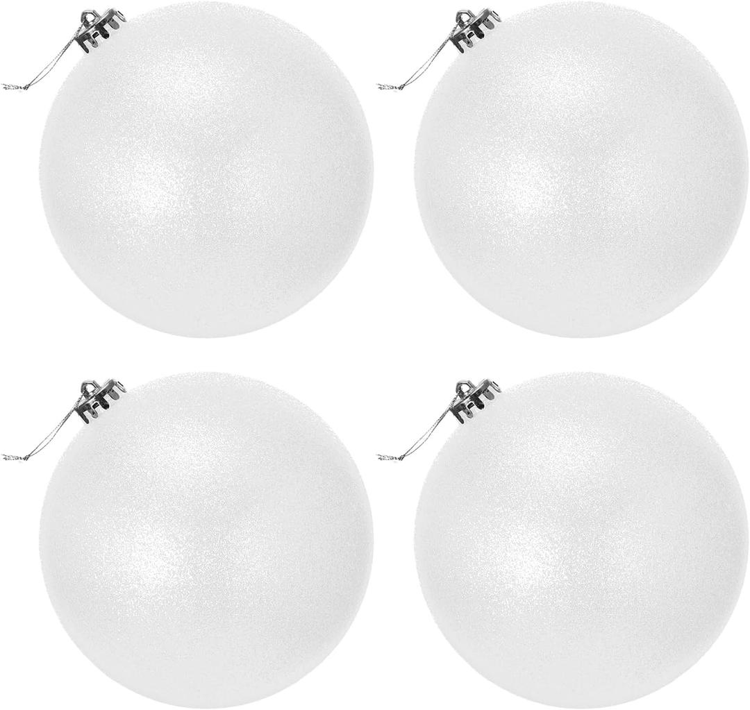 Extra Large Oversized Christmas Ornaments - 6'' Plastic Glitter Balls for Yard & Tree Hanging Decorations (4, White, 6 inch)
