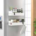 2 Pack Magnetic Spice Storage Rack Organizer for Refrigerator and Oven, White Fridge Organizers and Storage