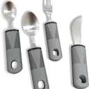 4-Piece Set Adaptive Utensils for Hand Tremors, Parkinson's, Arthritis - Weighted, Easy Grip, Extra Wide Handles - Knife, Fork, Spoon, Teaspoon - Grey