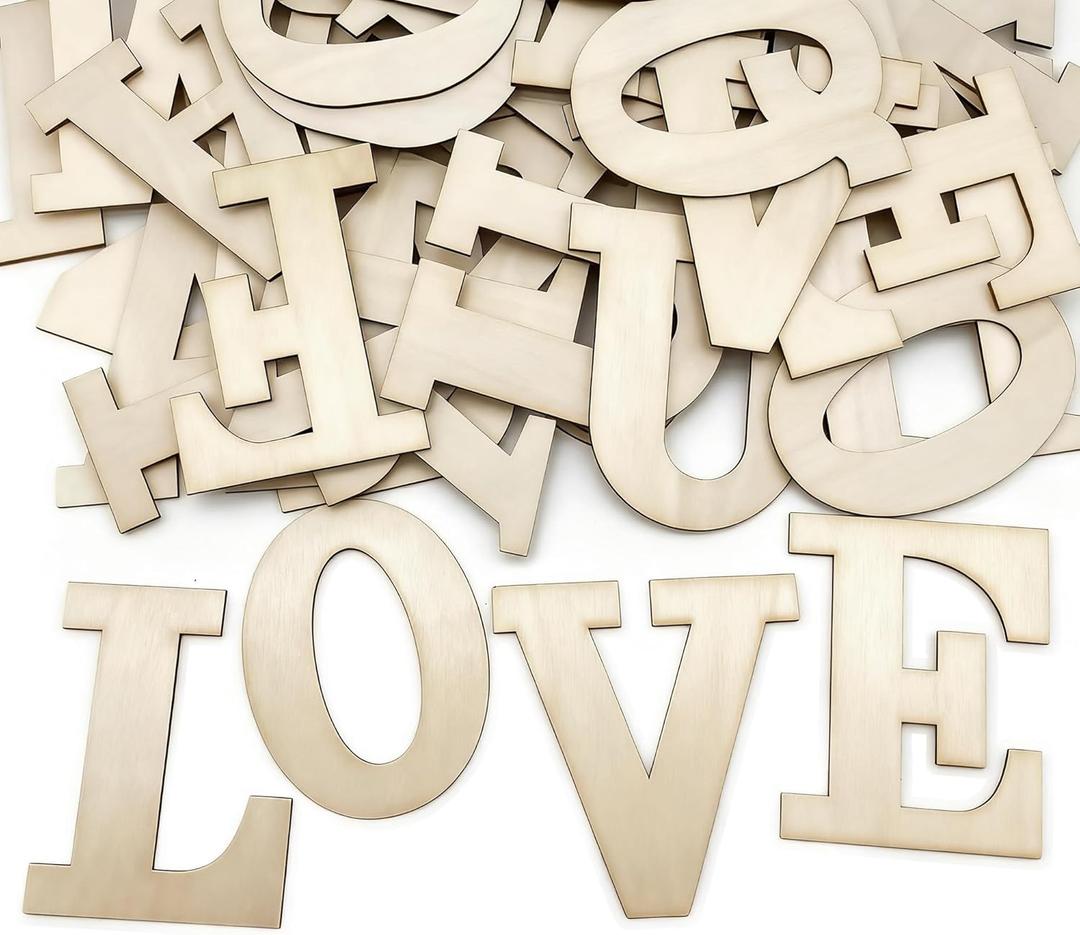 Wooden Letters for Crafts, 5 Inch Unfinished Capital Wooden Alphabet Letters & Numbers Wood Letters for DIY Painting Arts Home Decorations Spelling Learning (32Pcs)
