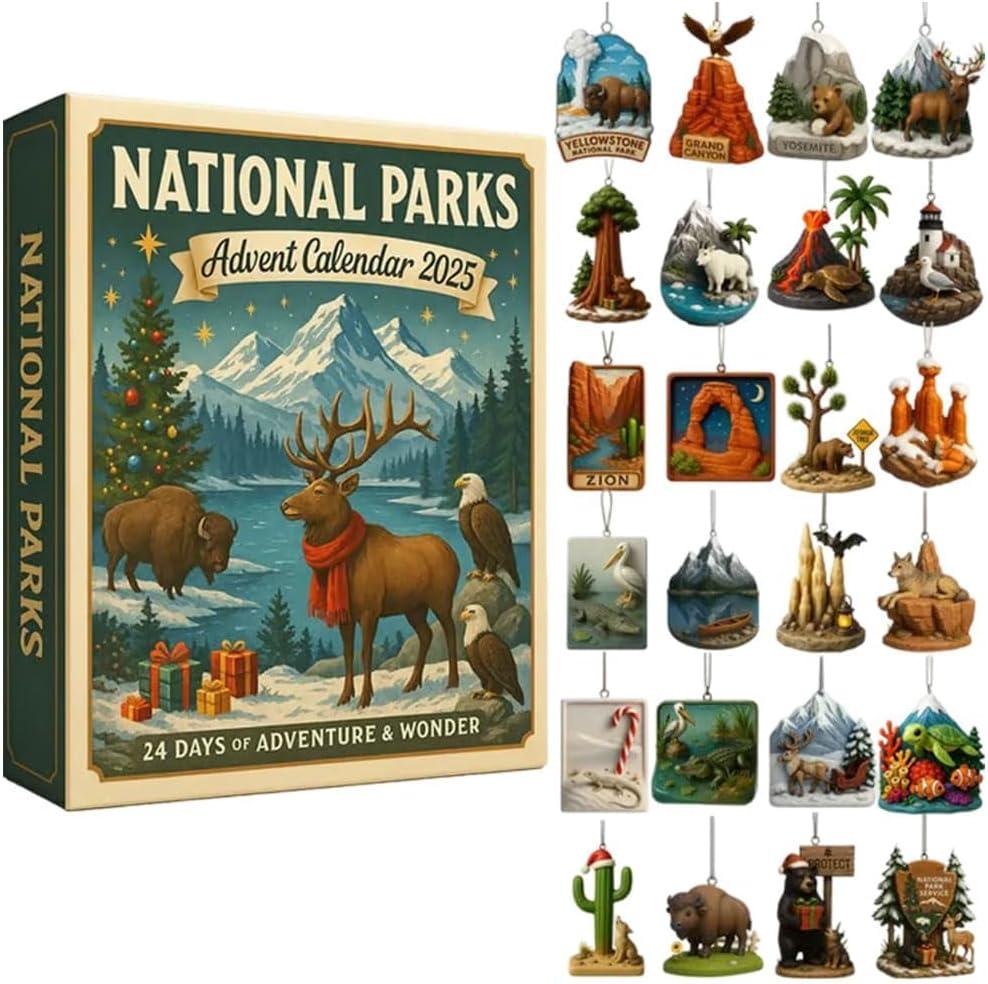 National Parks Advent Calendar 2025  24 Days Christmas Countdown with 24 Iconic Landscapes & Wildlife, Surprise Gifts for Nature Lovers, Outdoor Enthusiasts, and Adventure Seekers