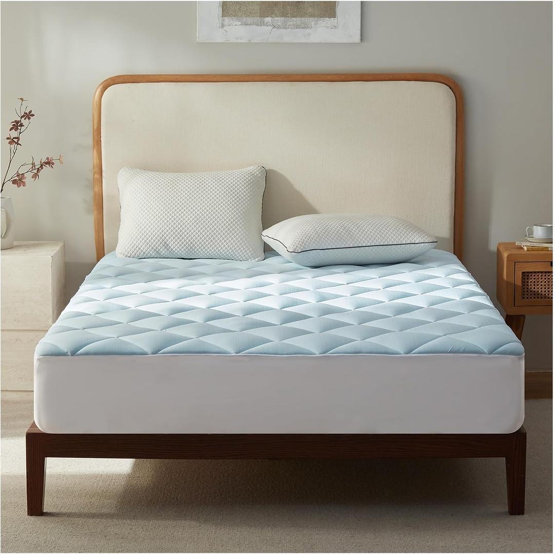 SureFit Cooling Memory Foam Mattress Topper Queen Size,Gel-Infused Cooling Foam for Pressure Relief,Breathable Ventilated Design, Fits Mattresses 8-20 Deep, Medium Plush, Cooling for Hot Sleepers