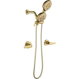 2 Handle Shower Faucet Shower System Complete 2 in 1 Shower Combo Set with Handheld Showerhead Shower Trim Kit Two Handle Shower Fixtures Brushed Gold