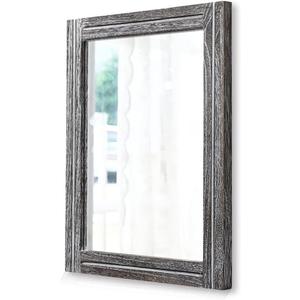 AAZZKANG Rustic Mirror Wood Framed Wall Mirrors Large 20"x16" Rectangle Decorative for Bedroom Bathroom Farmhouse Living Room Home Entryway (Dark Gray)