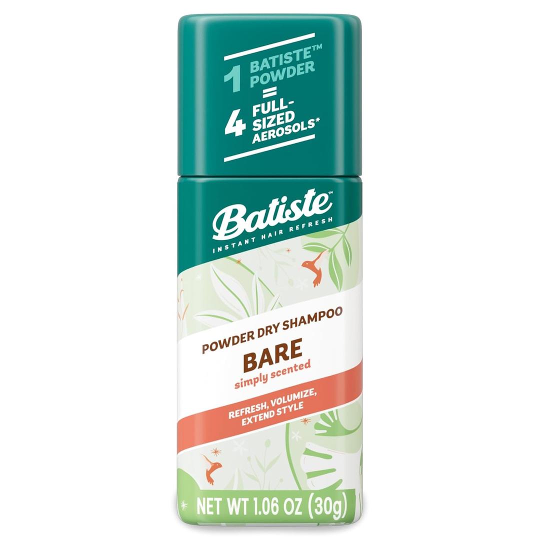 Batiste Powder Dry Shampoo, Oil-Absorbing, Non-Aerosol, Blends Seamlessly, Simply Bare Scented, Instant Hair Refresh, TSA Compliant (1.06 oz)