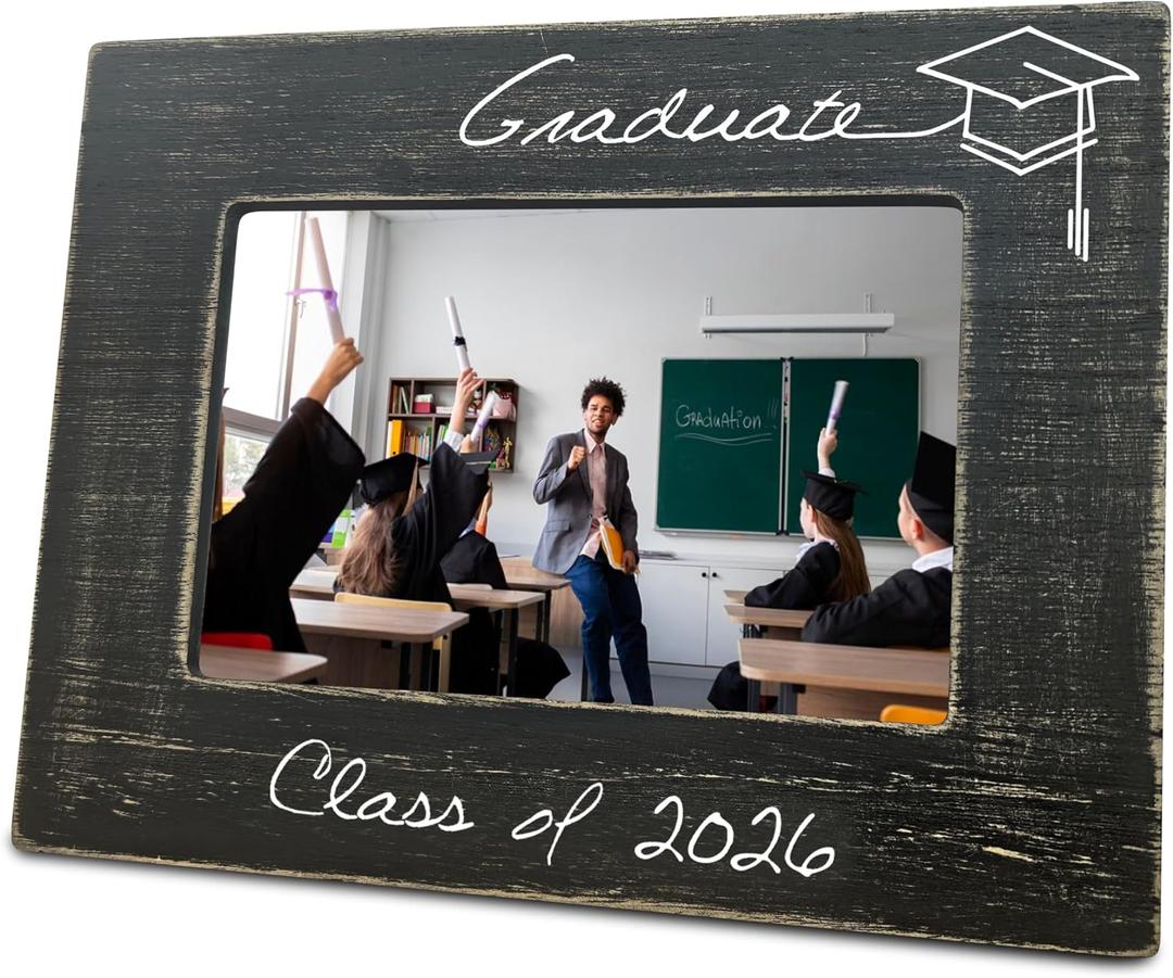 2026 Graduation Picture Frame for 4 x 6 horizontal photo, class of 2026grad wooden picture frames with support, highschool, college Graduate Frame gifts, tabletop display & decoration -A07