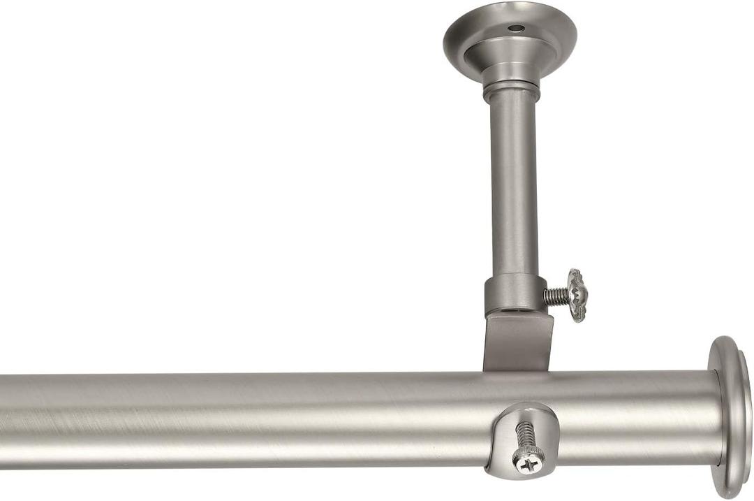 YunNephele Ceiling Curtain Rod 56-108 inch Nickel Brushed,Adjustable Metal Single Window Curtain Rods Set,1 inch diameter Hanging/Wall Mount Drapery Rod