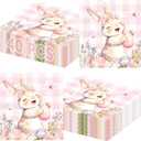2 x 40 Pcs Easter Napkins Paper with Pink Buffalo Plaid Cute Bunny and Easter Eggs, Disposable Spring Party Paper Dinner Cocktail Square Napkin Set for Easters Party Decor Supplies Table Decorations Favor