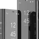 LEMAXELERS Case for iPhone 15 Pro Max - Slim Mirror Design Clear View Flip Bookstyle Ultra Slim Protective Case with Kickstand - Black