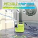 1/3 HP Submersible Water Pump 2000 GPH Portable Small Sump Pump For Pool Cover, Basements, Puddles, Gardens Ponds With 16.4 Ft Power Cord and Hose Adapters, Yellow