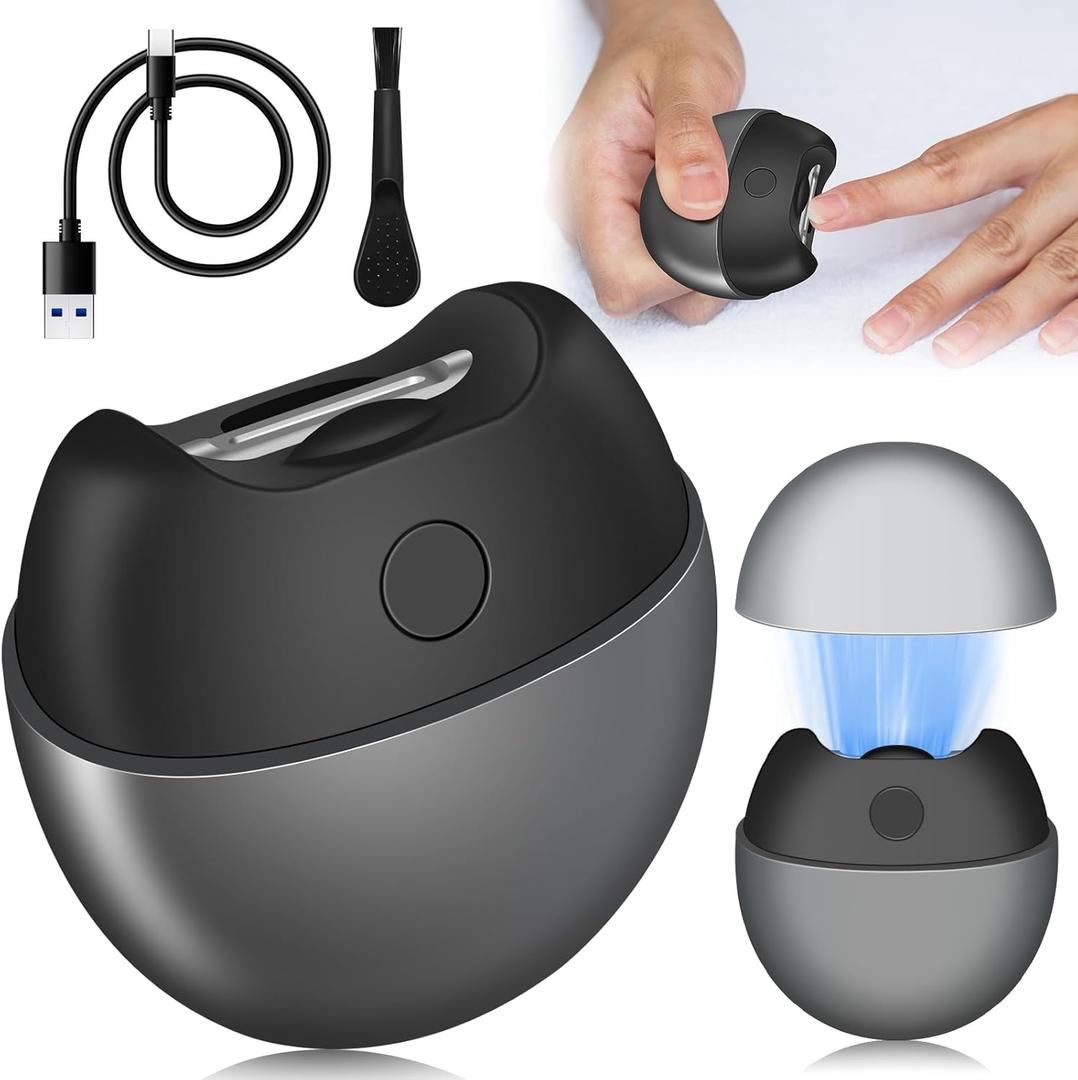 Electric Automatic Nail Clipper with Light, 2-Speed Trimmer, USB Rechargeable, Nail Scraps Storage & Magnetic Cover, Safe for Babies, Kids, Seniors & Adults, Grey