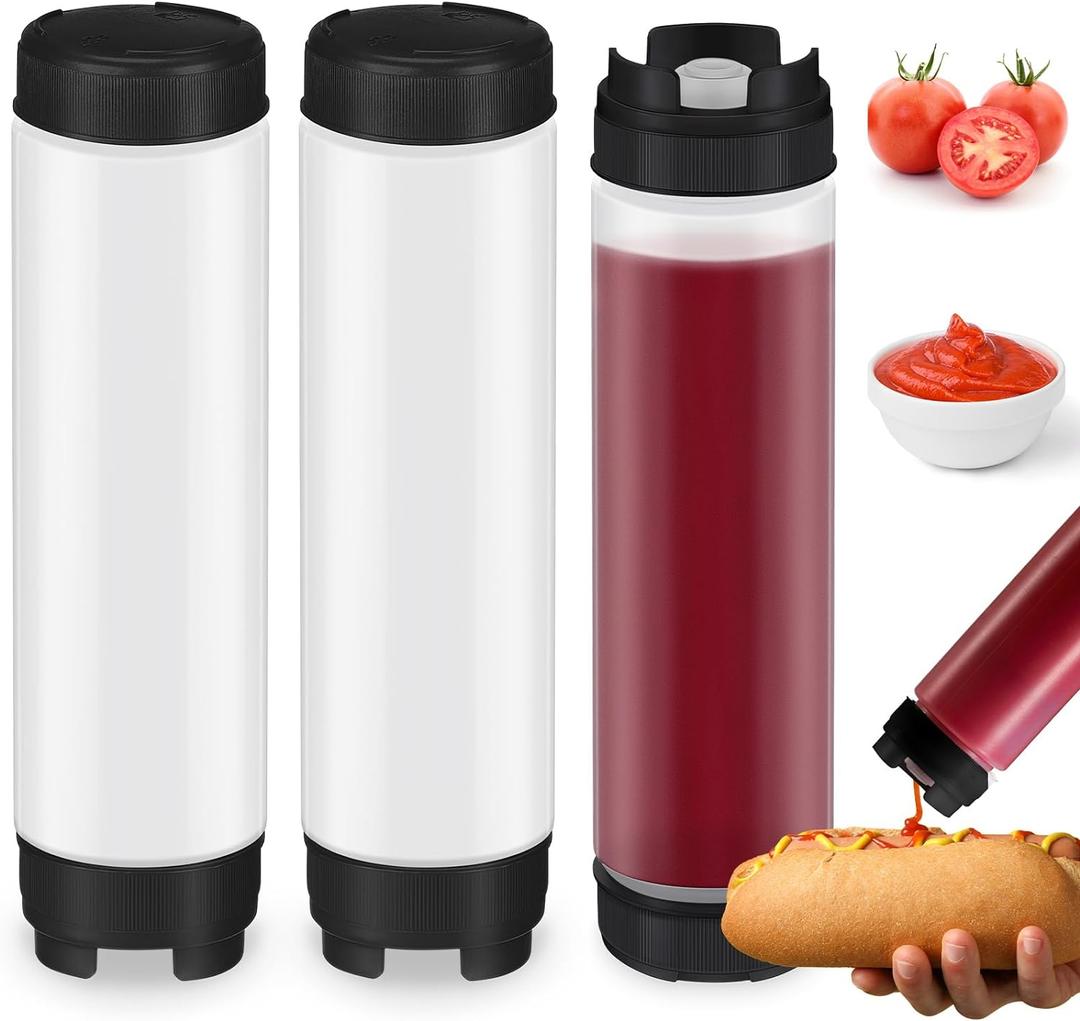 3 Pcs 16 oz Inverted Plastic Squeeze Bottles, Refillable Tip Large Valve Dispenser Condiment Squeeze Bottle for Sauces Ketchup Sour Cream Self Sealing Syrup Dispenser for Restaurants (Black)