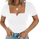 Chunpin Women's Short Sleeve Bodysuit Square Neck Notch V Neck Bodysuits Double Lined Tops Going Out Outfits Thong Bodysuits (XX-Large)