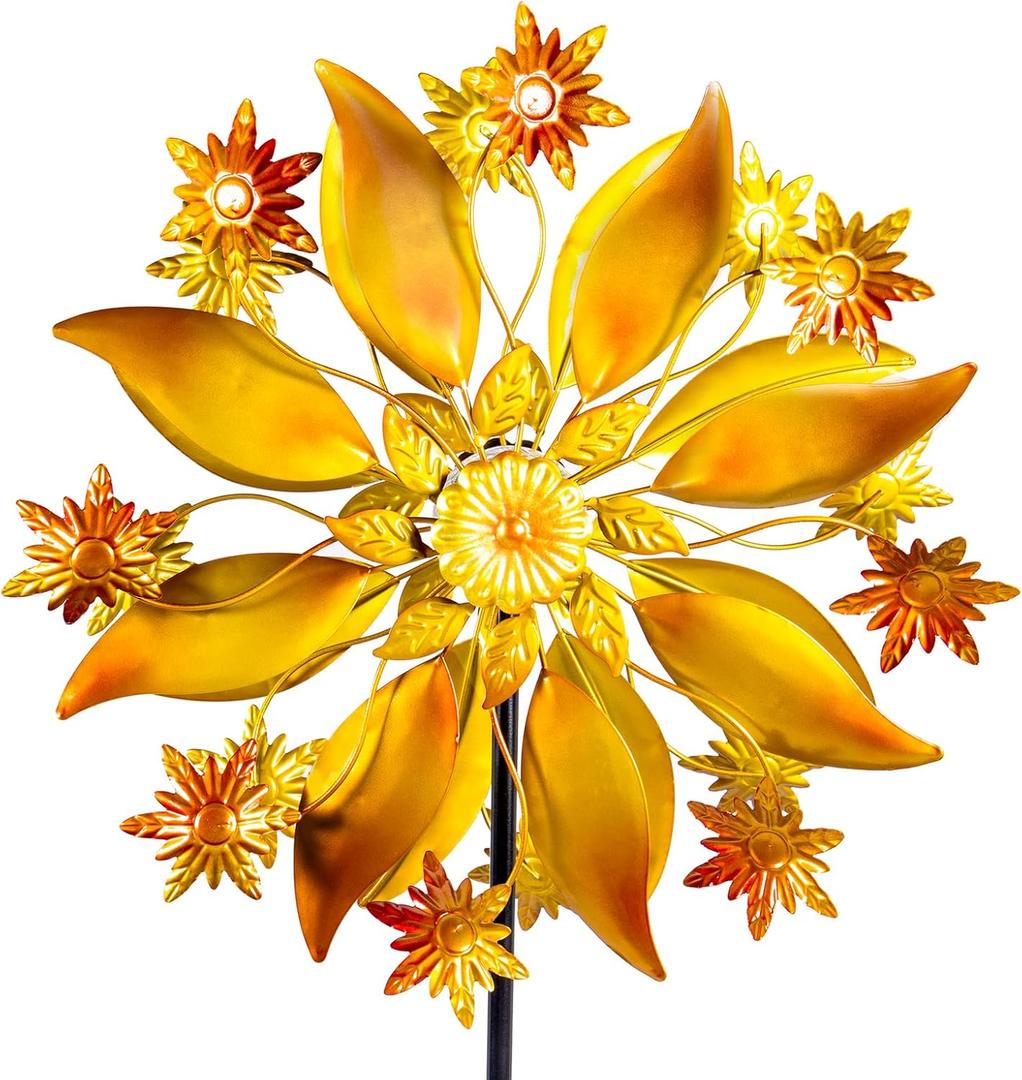 Solar Wind Spinner with Solar Powered Glass Ball - Weather Resistant Metal Sun Wind Sculptures Yard Decoration with Unique Finishes & Special Effects for Lawn, Garden & Patio