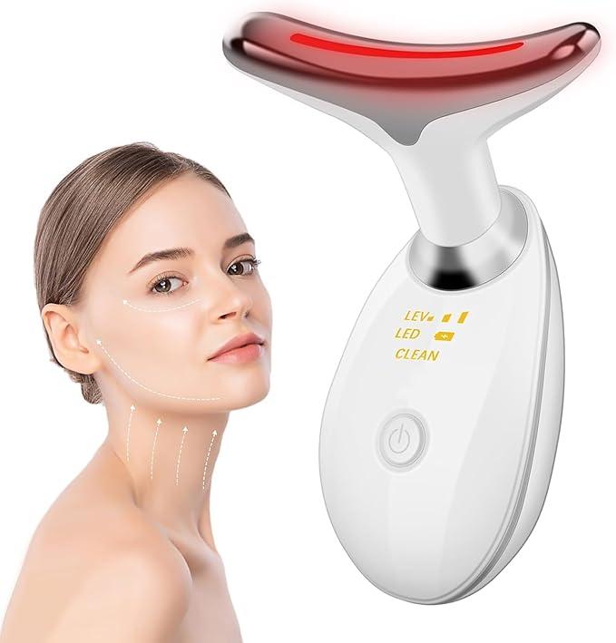 Face and Neck Massager, 7 Color LED Facial Beauty Device, Portable Skin Care Tools for Home Use,White