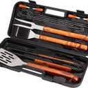 Cuisinart 13-Piece Wooden Handle Grill Tools Set, Grill Utensils Set BBQ Accessories, Durable Stainless Steel Spatula, Tongs, Cleaning Brush & More, Compact Case, Grilling Gifts for Men, CGS-W13