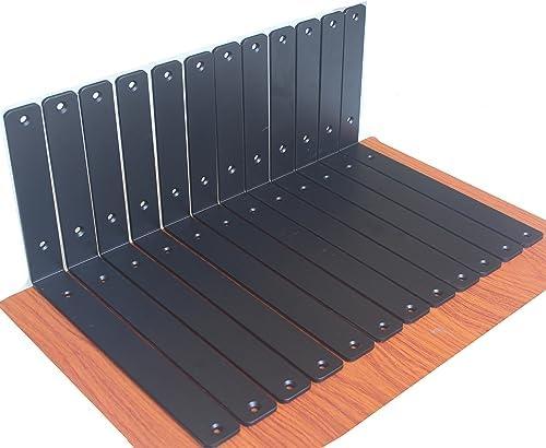 12 Pack - L 12" x H 8" x W1.5, 5mm Thick Black L Shelf Bracket, Iron Shelf Brackets, Metal Shelf Brackets, Floating Shelf, Shelf Supports with Screws