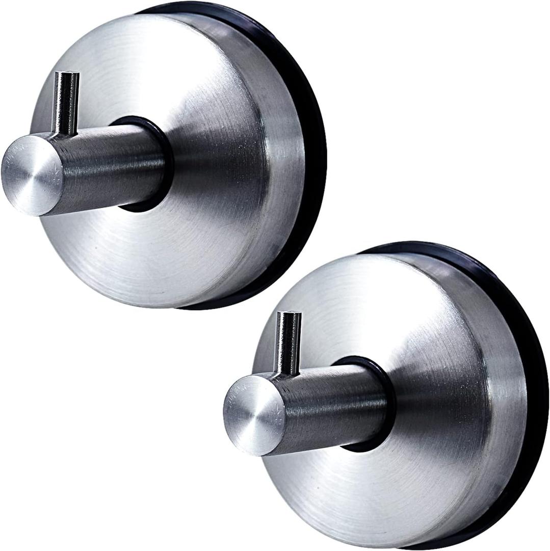 Suction Cup Hooks for Shower, SUS 304 Stainless Steel Vacuum Towel Hooks Wall Mounted, Brushed Nickel Silver Shower Hooks for Bathrooms