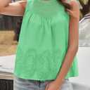 Tankaneo Womens Lace Tank Tops Summer Casual Mesh Loose Fit Sleeveless Blouses Pleated Crew Neck Tees Shirts (Green, S)