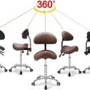 Kaleurrier Saddle Stool Rolling Swivel Height Adjustable with Wheels,Heavy Duty Anti-Fatigue Ergonomic Saddle Chair for Hair Beauty Salon Lab Dental Massage Office Home Kitchen (with Back, Coffee), 52 cm x 52 cm x 86 cm