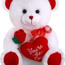 Sumind Valentine Bear Dog Plush Stuffed Animals Gift 10 Inch Cute Plush Animals Heart Holding Soft Stuffed Toy for Valentine, Mother's Day, Wedding, Anniversary, Birthday(White Bear)