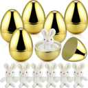 6 Pcs 10 Inch Large Golden Metallic Easter Eggs Jumbo Filled with 10 Inch Plush Bunny Toys Set for Filling Treats, Fillable Surprise Eggs Bulk, Basket Stuffers Fillers Classroom Prize