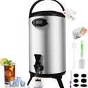 Insulated Beverage Dispenser 2.2 Gallon - Thermal Hot Beverage Dispenser, Hot and Cold Drink Dispenser with Spigot for Hot Water Coffee Chocolate Tea Cold Milk Cocoa, Silver (Non-electric),NN