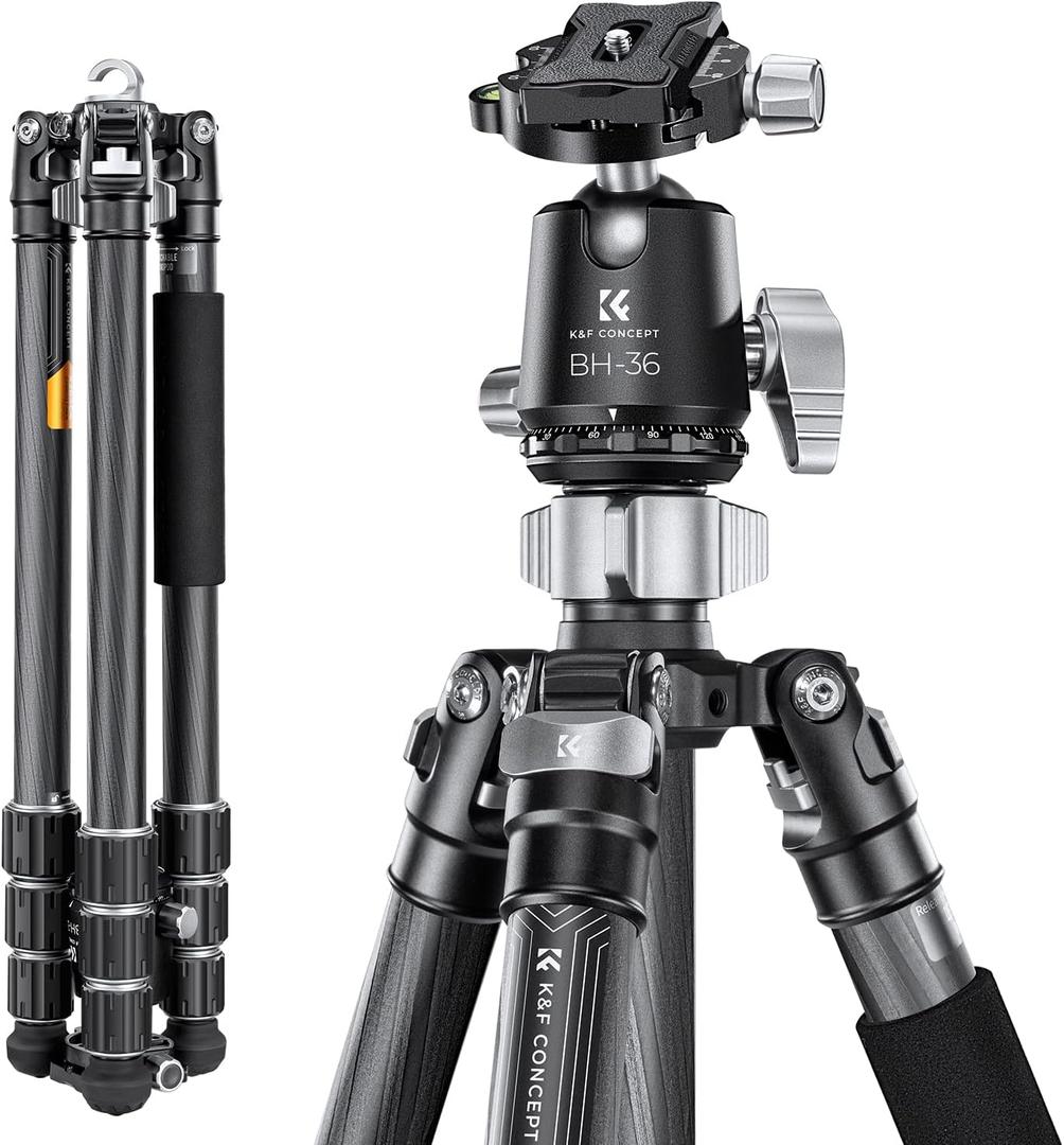 K&F CONCEPT X-Series 68" Carbon Fiber Camera Tripod,Professional Photography Tripod with 36mm Metal Ball Head Load Capacity 35.2lbs for Indoor Outdoor Use X284C4+BH-36