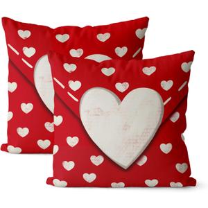 Valentines Day Pillow Covers 18x18 Set of 2, White Love Hearts Decor Red Throw Pillows Valentine's Day Anniversary Square Pillowcase Farmhouse Holiday Decorative Outdoor Cushion Case for Couch (18" x 18" (Pack of 2), Red)