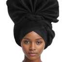 2024 African Female Turban Cap Women's Auto gele Headtie Nigeria Raw Silk Fan Gele Wedding Party Head Wraps Headwear Turbante (Black)