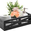 Wooden Bathroom Decor Box, Rustic Toilet Tank Holder, Farmhouse Toilet Paper Organizer Holder Storage Box Perfect for Living Room, Table Counter and Kitchen (Black)