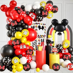 125 Pcs Black Red Yellow Balloon Garland Arch Kit, For Cartoon Birthday Decorations Themed Cute Mini Mouse Party Decorations Girls Kids Gatherings Party Supplies (Mice)