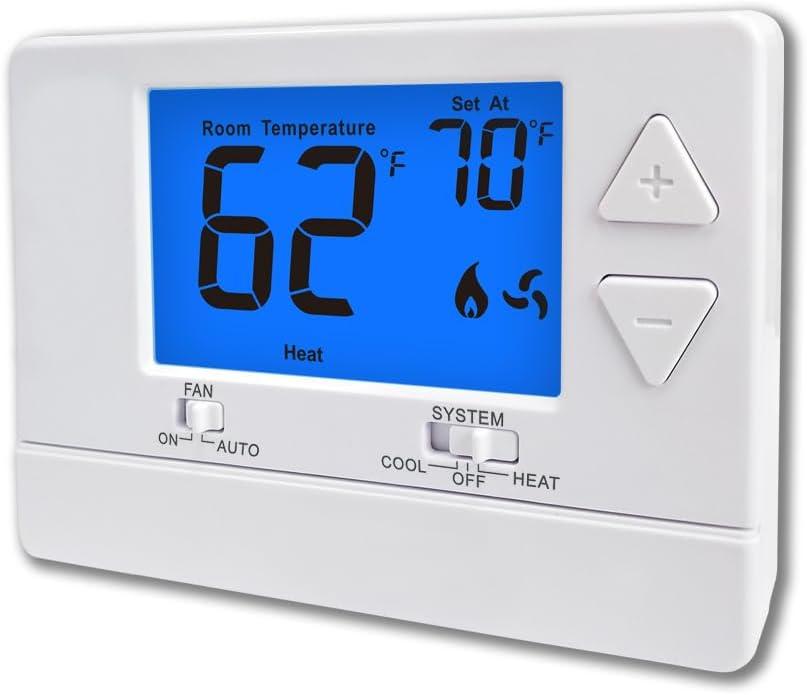 NonProgrammable Thermostat for House, Digital Energy-Saving Thermostat,Single-Stage Systems, 1 Heat/1 Cool, Easy DIY Install, Blue Backlight NonProgrammable Thermostat for House, Digital Energy-Saving Thermostat,Single-Stage Systems, 1 Heat/1 Cool, Easy DIY Install, Blue Backlight