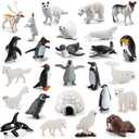 26Pcs Arctic Animal Figures - Polar Animal Toys Figurines with Penguins Arctic Fox Wolf Polar Bear Reindeer - Miniature Toys Cake Topper Christmas Birthday Gift for Kids & Toddlers