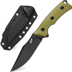 Eafengrow EF124 Fixed Blade Knife 14c28n Steel Blade Coated Black Titanium, G10 Handle Fixed Knife for Outdoor Camping Hunting Survival EDC Tool Knives with Kydex Sheath(Army Green)