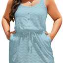Yonique Plus Size Swimsuit Cover Up - Hollow Out Button Down Beach Coverups Spaghetti Strap Bathing Suit 2025 Summer Dress Light Blue 22W (Blue)