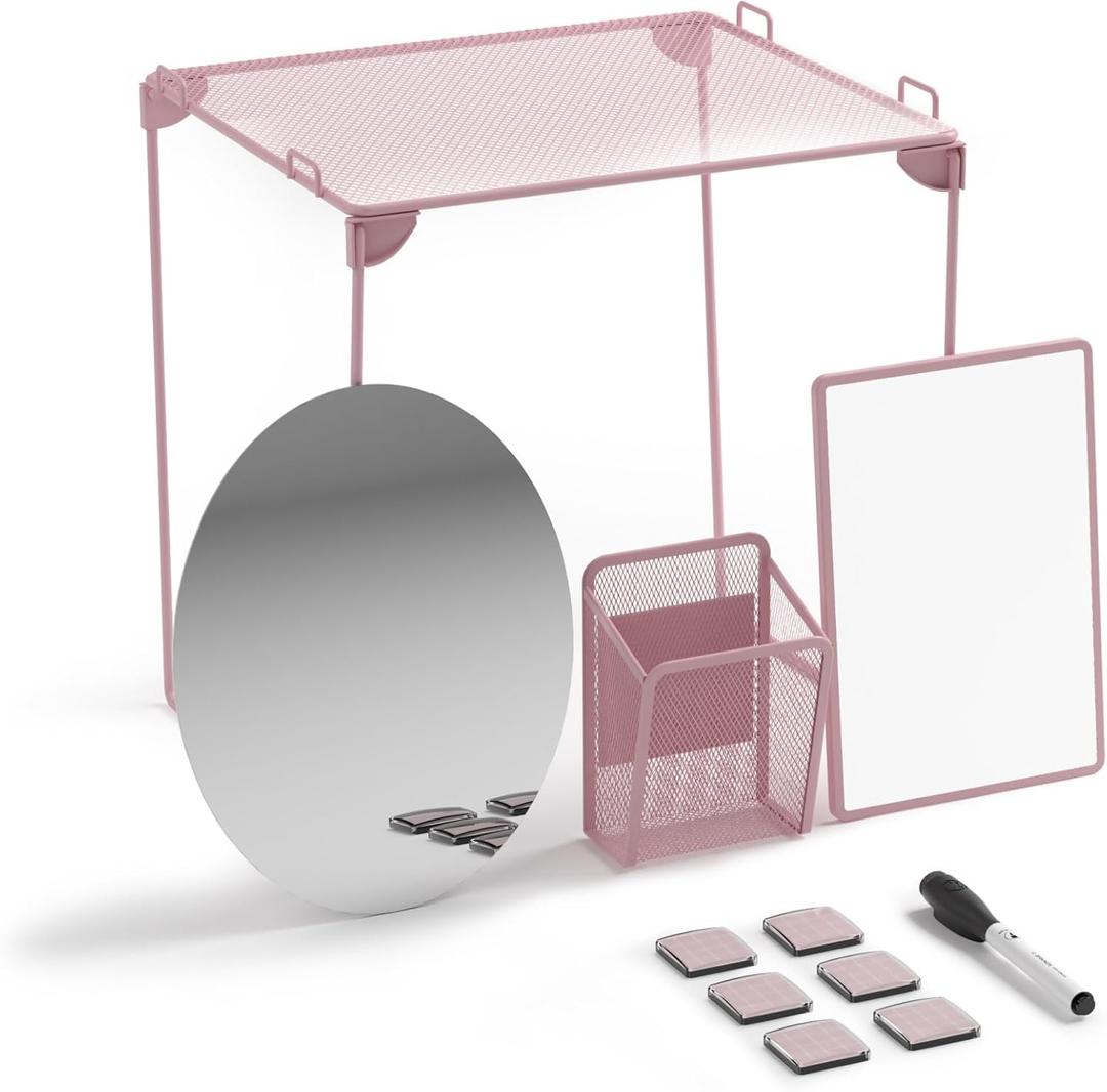 U Brands 4145U01-06 Locker Organizer and Decorating Kit, Back to School Essentials, Blush, 11-Piece, Includes Mirror, Shelf, Magnets, and Other Accessories