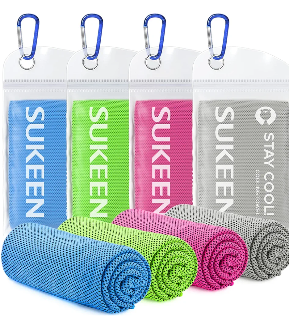 Sukeen 4 Pack Cooling Towel (40"x12"), Soft Breathable Chilly Microfiber Towel for Yoga, Sport, Running, Gym, Workout & More Activities