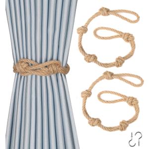 BEL AVENIR 2 Pack Jute Boho Curtain Tiebacks Rope - Handmade Retro Curtain Rope Tie Back Decorative Curtain Holdbacks with Ball