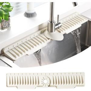 24" Silicone Sink Mat for Kitchen(Released in 2026) – 8° Slope for Quick Self-draining,Sink Splash Guard Behind the Faucet for Kitchen&Bathroom Area, Narrow Water Splash Guard Easy to Clean (Beige)