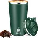 Hwawhin 17oz Insulated Travel Coffee Mug with Flip Lid  Leakproof Stainless Steel Insulated Coffee Tumblers, Reuable Coffee Cup for Hot & Cold Drinks, Perfect for Camping & On-the-Go (Dark Green)