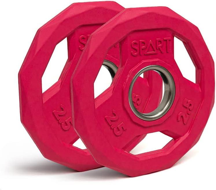 SPART Color Coded Weight Plate 2-Inch Rubber Coated Olympic Grip Plate for Barbell, Solid Cast Iron Weight Plates for Strength Training, Weightlifting, Crossfit, Home Gym, 2.5LB, Pair