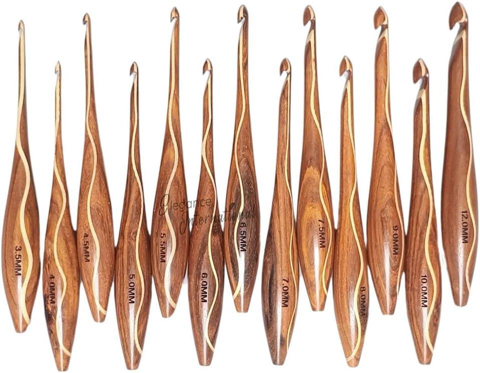 Rosewood Crochet Hooks Set - 7 Sizes 4mm to 10mm - Wooden Crochet Hooks with Comfortable Grip - - Ergonomic Design for Arthritic Hands - for Crocheting, Knitting - Gifts for Her(Set of 7)