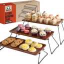 Chef Pomodoro 3 Tiered Serving Trays & Platters with Non-Slip Base for Food Display, Cupcake Stand, Elevated Charcuterie Board Cake Stand, Wooden Tiered Dessert Serving Stand for Parties and Events