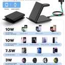 Wireless Charger for Samsung Galaxy z Flip & Watch Combo - 2 in 1 Foldable Wireless Charging Station for Flip 7/6/5/4, Motorola Razr+, Galaxy Watch 8/7/6 | PD20W Adapter Included | Black Travel Dock