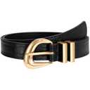 Leather Belt for Women Fashion Ladies Waist Belt with Silver Buckle for Jeans Pants Dress (Black) (Black)
