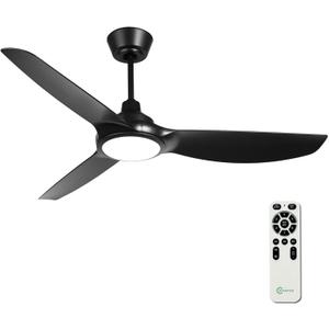 52 Inch Ceiling Fans with Lights and Remote, Black Ceiling Fan with Dimmable Light 3 Blades for Master Bedroom Liviing Room, 6 Speed Quiet Reversible DC Motor