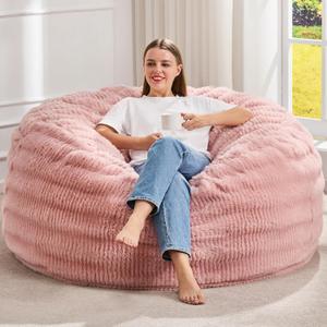Hobestluk Bean Bag Chairs Beanbag Chair with Filler Adult Bean Bags with Fluffy Ripple Cover, Giant Bean Bag Chairs for Adults (Pink, 4FT - 44" x 44" x 24")